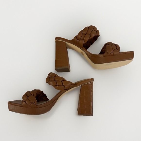 Cushionaire Shoes - Cushionaire 4" Heel Slide Sandal Women's Size 6.5 Open Square Toe Brown‎ Braided